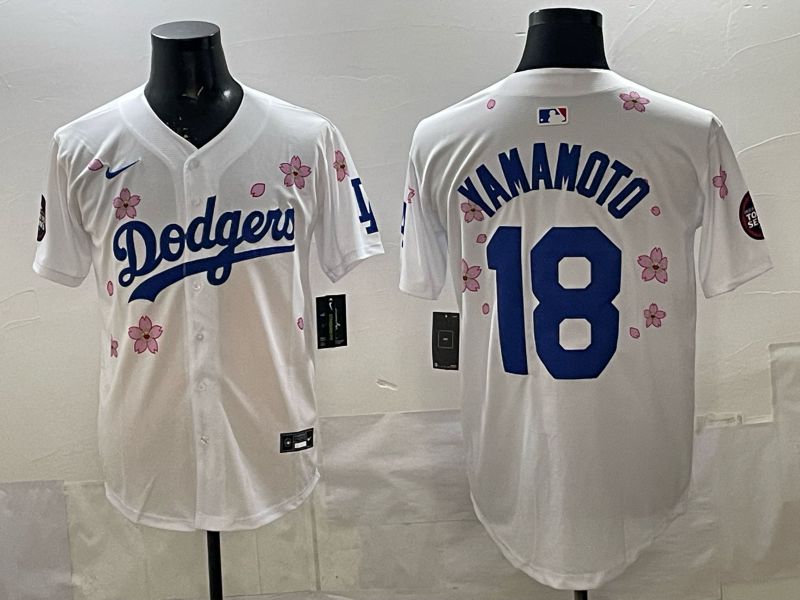 Men 2025 Los Angeles Dodgers #18 Yamamoto White Sakura Edition Nike MLB Jersey style 002->los angeles dodgers->MLB Jersey